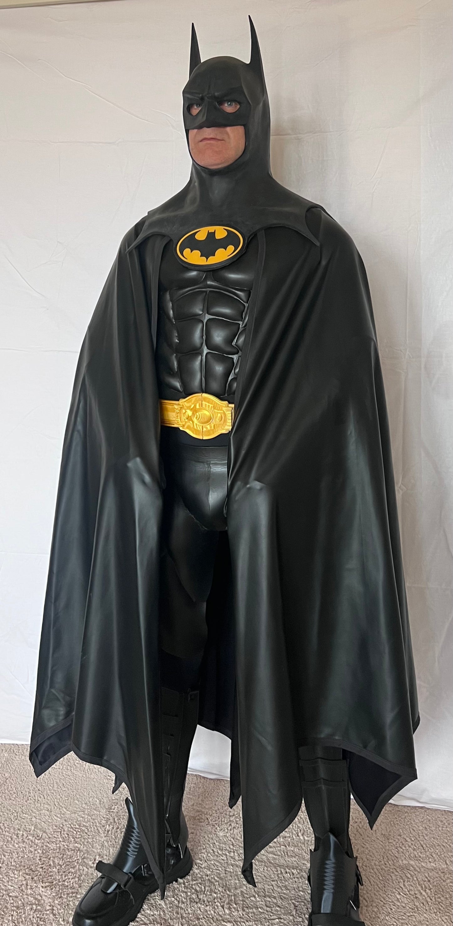 Batman 89 costume completo bat suit halloween cosplay Burton Keaton supereroi armatura